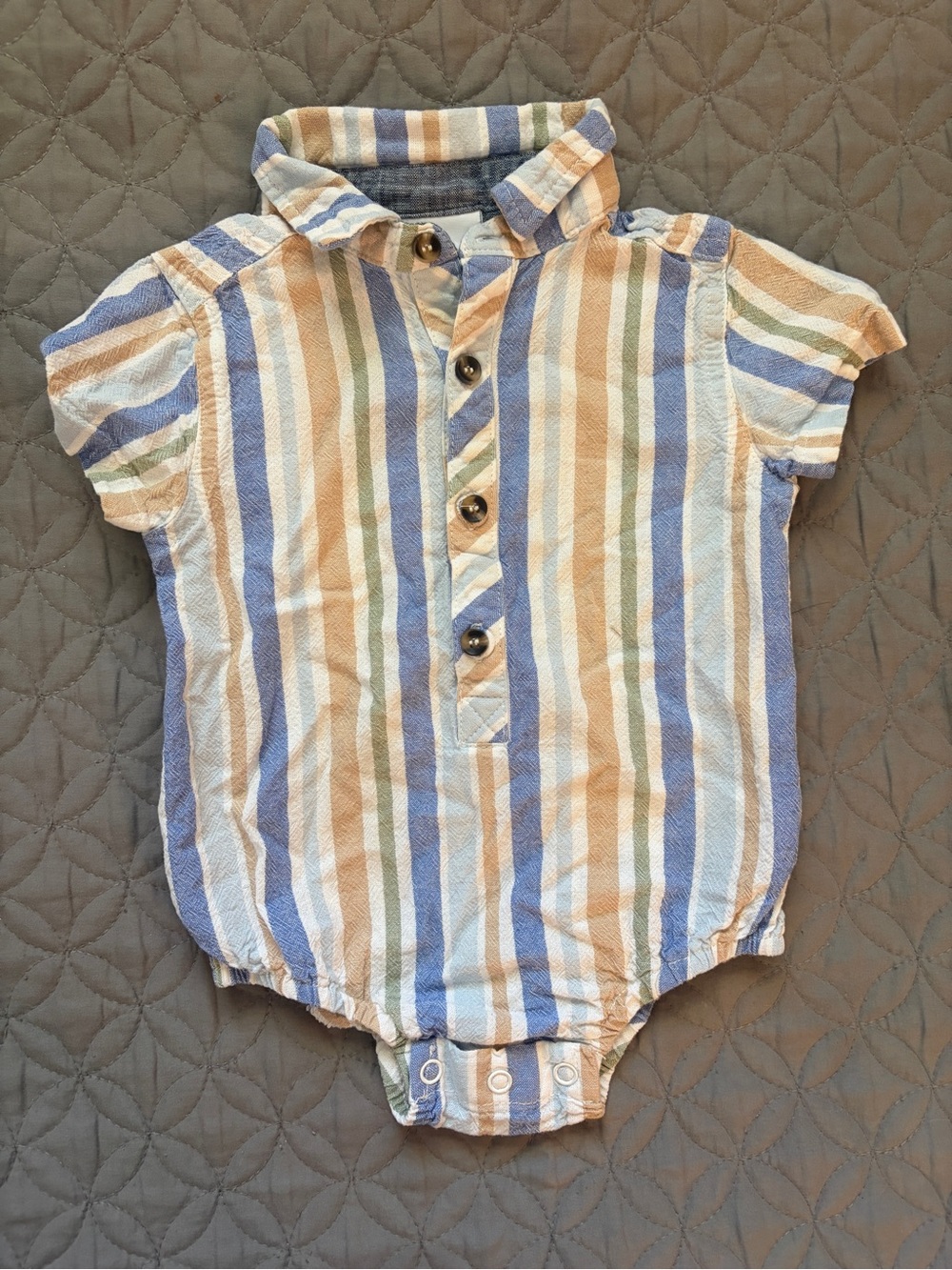 Tommy Bahama Striped Baby Romper in Blue, Tan & Green